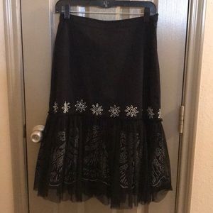 Basil & Maude Black & White Embroidered Midi Skirt